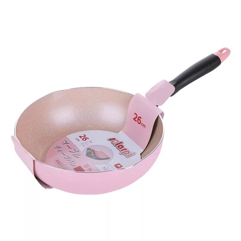 26CM Pink Wok Non-stick Pan Fried Scoop Pan Deep Fry Non-stick Pot Cooker General Use for Gas and Induction Cooker