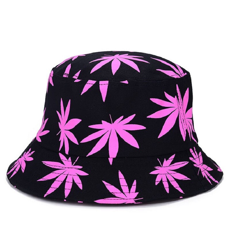 Unisex opvouwbare emmerhoed met esdoornbladerenprint, heren, slappe katoenen vissershoeden, bobkap, dames zomerzonbeschermingspetten: Felroze
