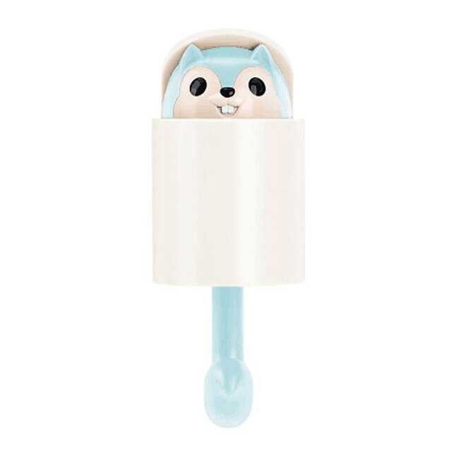 Invisible Squirrel Lucky Cat Hook Strong Sticky Cartoon Umbrella Key Hangers Adhesive Wall Decorative Hooks Sundries Organizer: blue squirrel
