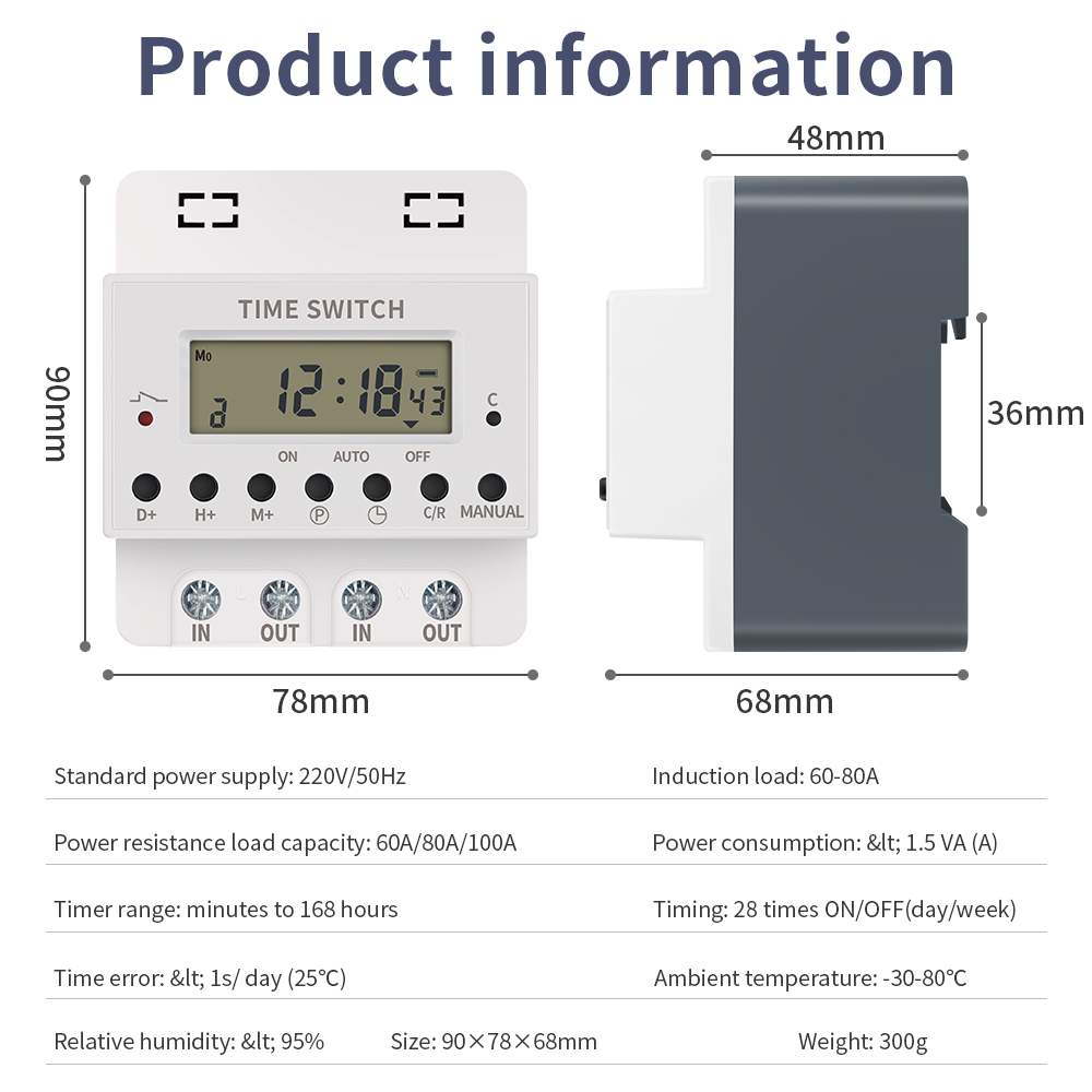 220V Timer Switch 60A 80A 100A Digital Timing Cont... – Grandado