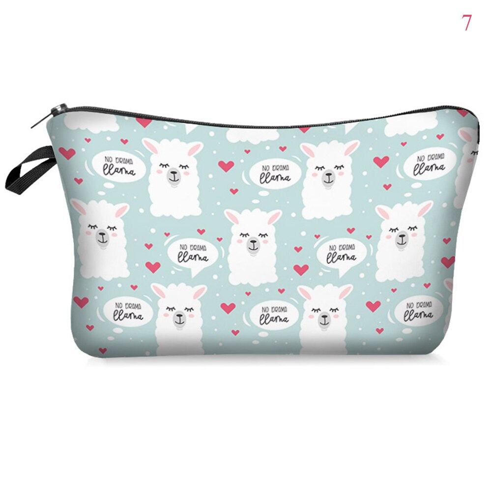 Saco cosmético à prova dwaterproof água impressão folha de alpaca saco de toalete para viagens organizador maquiagem beleza bolsa feminina zíper bolsa: 7