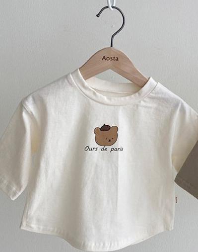 Lente Stijl Peuter Baby Losse Volledige T-shirt Jongen En Meisje Mode Beer Cartoon Patroon Shirt Kinderen Zomer Kleding: Off white / 12m