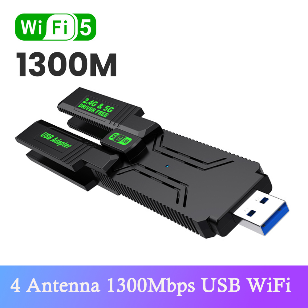 4 Antennen WiFi USB Adapter Dual Band 2,4G + 5Ghz 1300Mbps Wi-Fi Dongle USB 3,0 High-Speed Wireless Karte Empfänger Für PC/Laptop Win