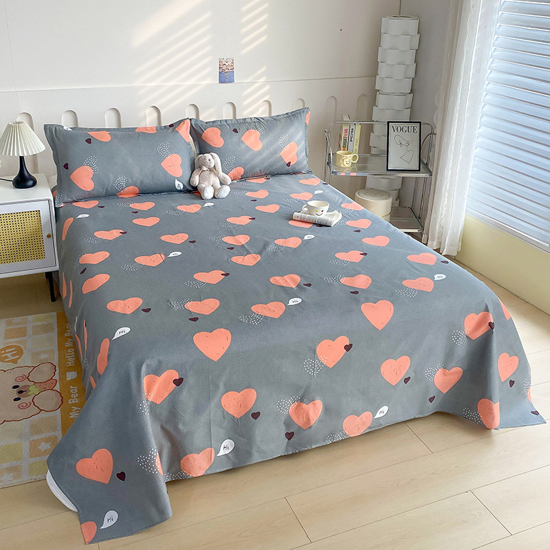 Red Flower Printed Flat Bed Sheets for Double Bed Single/Queen/King Reactive Printed Top Sheets for Beds sabanas cama 150x200:  Light Yellow