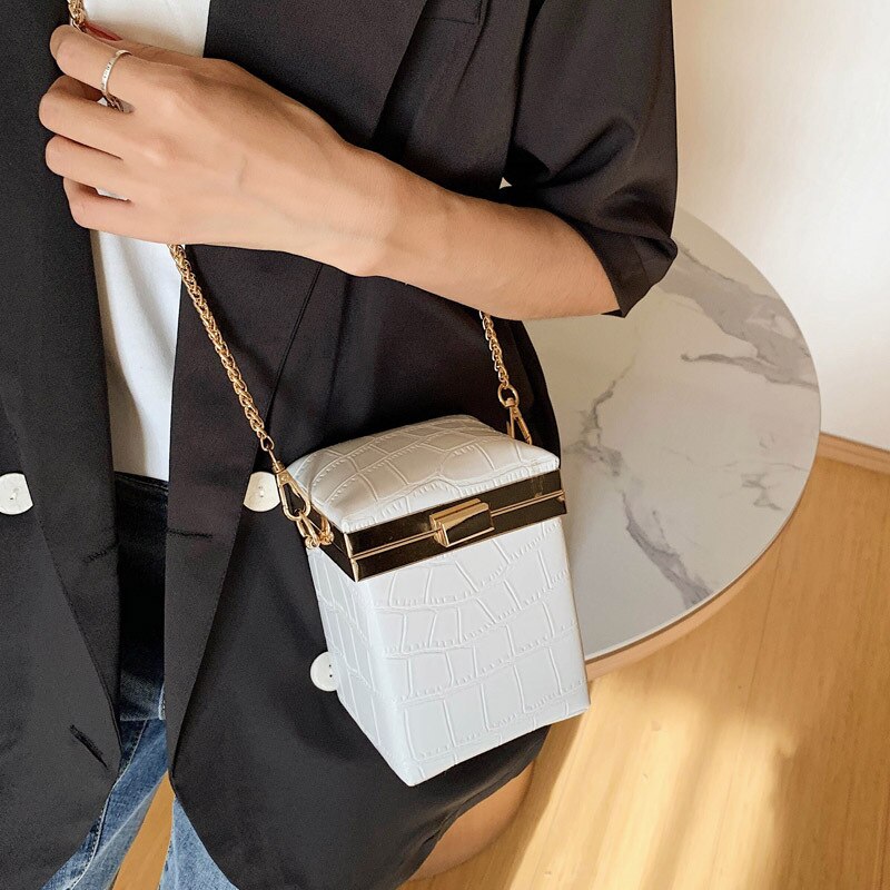Mini crossbody tas met krokodillenmotief, hoge pu leren dames handtas, schoudertas met ketting