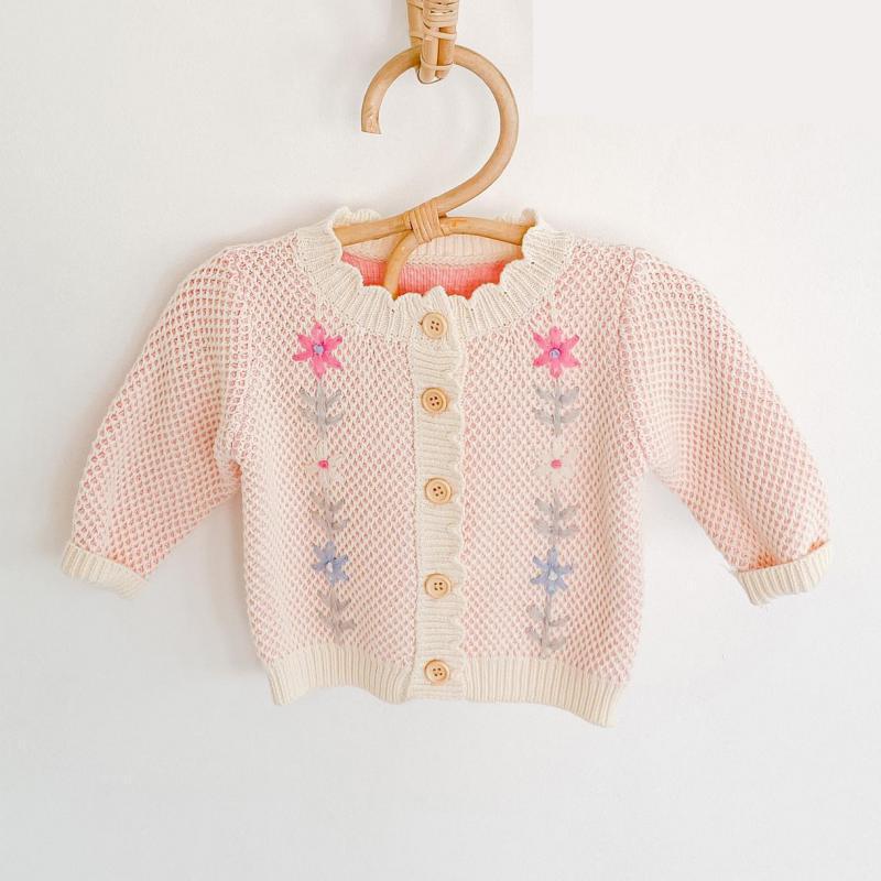 Baby sweater strikket frakke blomst broderi drenge piger toddler solid sweater spædbarn strikket cardigan børn nyfødte tøj