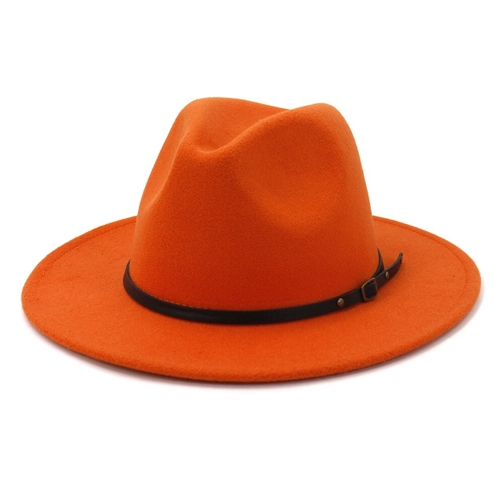 Fedora Hat Women Men Autumn Winter Vintage Felted Jazz Top Hats Ladies Trend Party Wedding Performance Cap Sombreros De Mujer: orange / 56to58cm
