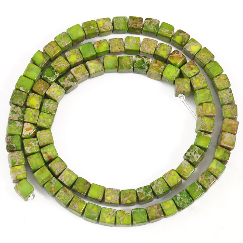 Naturstein, quadratisch, Meeressediment, kaiserliche Jaspis, Türkise, 4 x 4 mm, Würfel, verlieren Distanzperlen für Schmuckherstellung, DIY-Armbinde, 38,1 cm: Grün