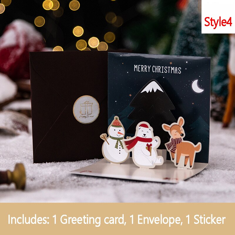 3D Pop Up Greeting Cards With Envelope Friend Family Blessing Postcard For Birthday Year Christmas Xmas Decoration: Style4