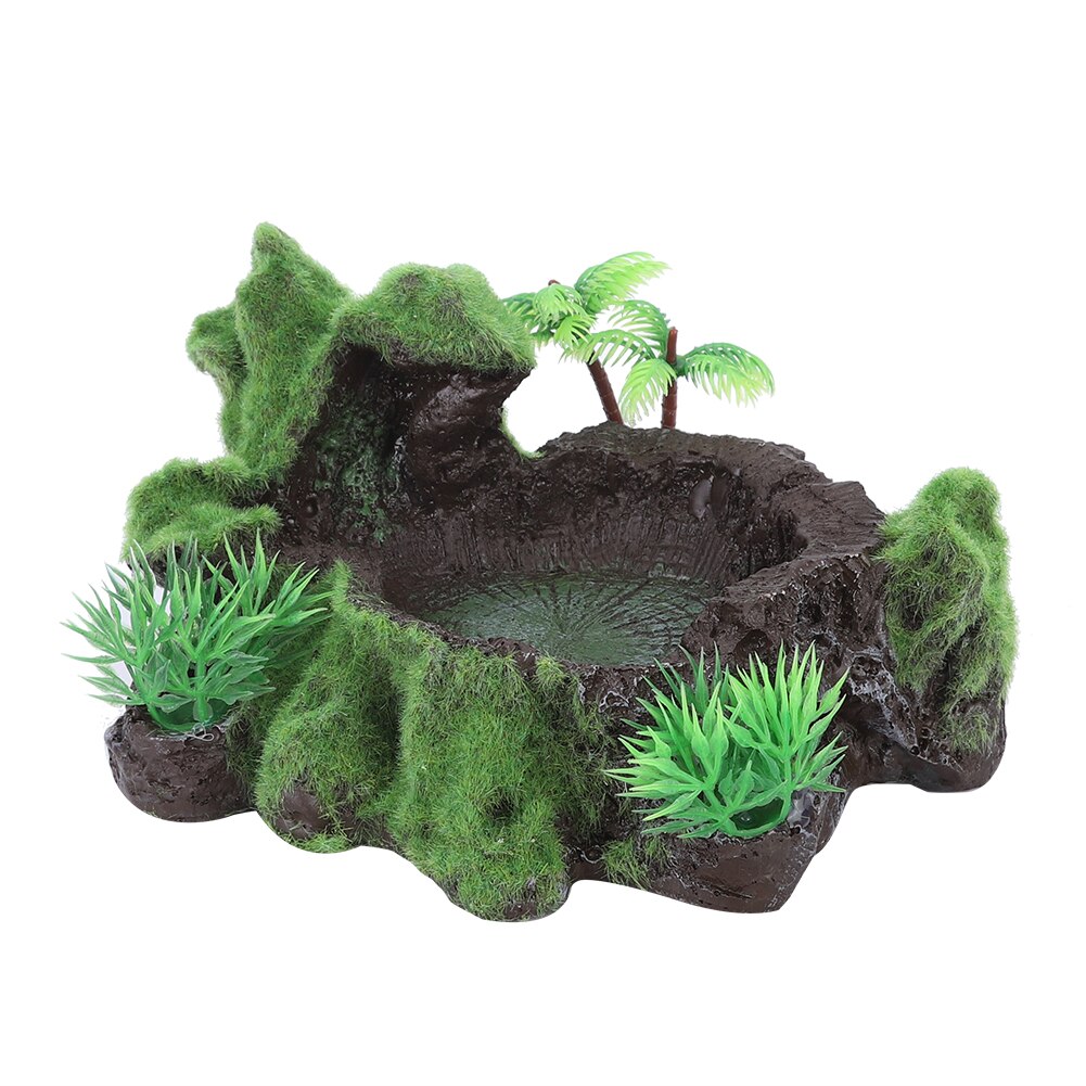 Plantas de simulación de resina de ZR-012, pecera, cuenco de alimentación de reptiles, lagarto, alimentador de agua y comida de tortuga, decoración de pecera, acuario