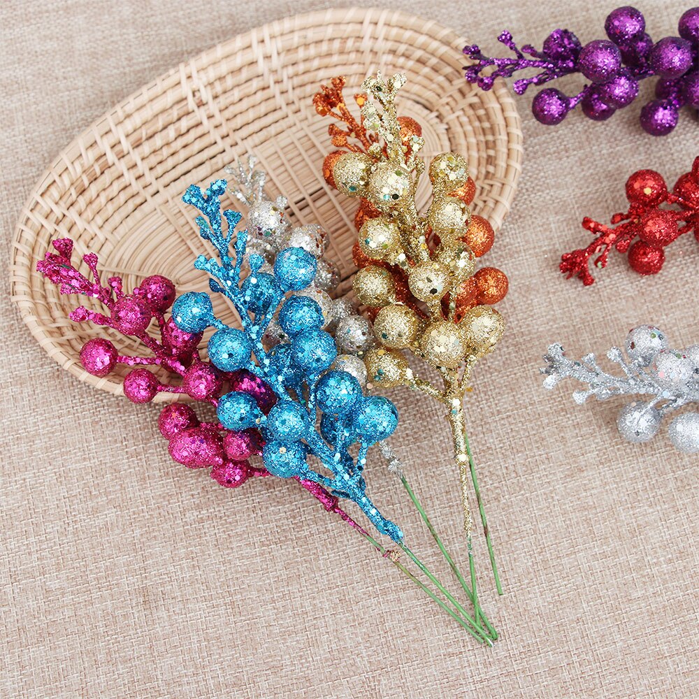 3Pcs/lot Colorful Christmas Tree Decoration Fruit Hanging Baubles Sequins Cherry Berries Party Ornament Xmas Wreath Accessories