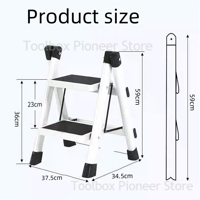 Multifunctional Folding Ladder 2/3 Foldable House Ladder Protable Ladder Stable Household Step Stool Storage Shelf For Home: light green