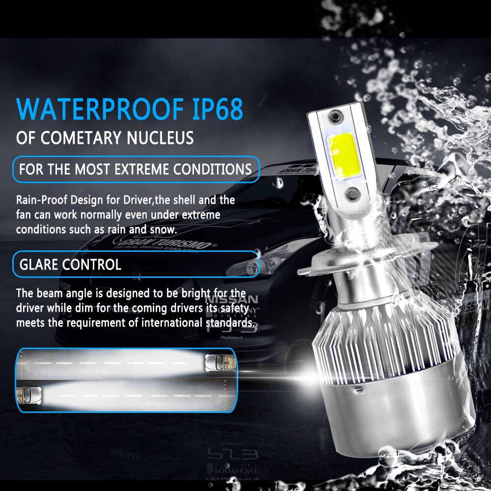 C9 LED headlight 72W/Pair 36W/Bulb 2PCS/Lot 9-36V H7 6000K Waterproof: IP68.7600LM/Pair 3800LM/Bulb