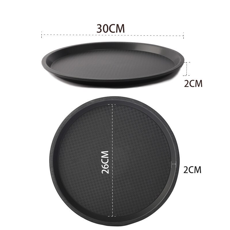 non slip Round Plastic Tray Restaurant Serving Plate Lined Non-Slip Tray Coffee Drinks Tray Fast Food Serve Dishes Bar Tool: Black 30cm