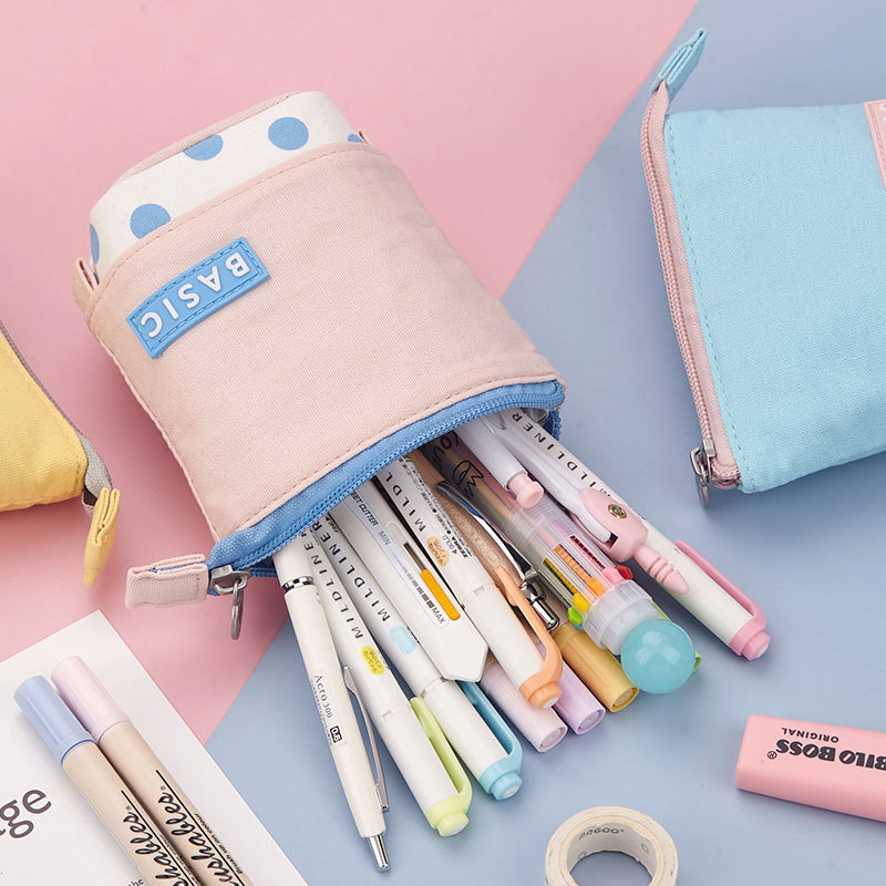 Estuche para lápices, portalápices de puntos, tela de lona, material escolar estacionario coreano, organizador de regla para niños, bolsa de , caja de pie para transformador