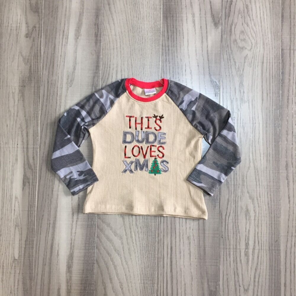 GirlyMax Winter Boys Christmas Camo Print Raglan Baby Long Sleeve Top: 6