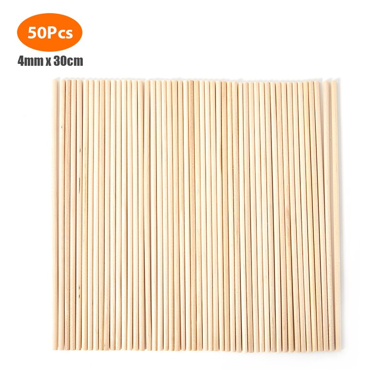 50Pcs Round Wooden Stick For Crafts Food Ice Lollies And Model Making Cake DIY: 4mmX30cm