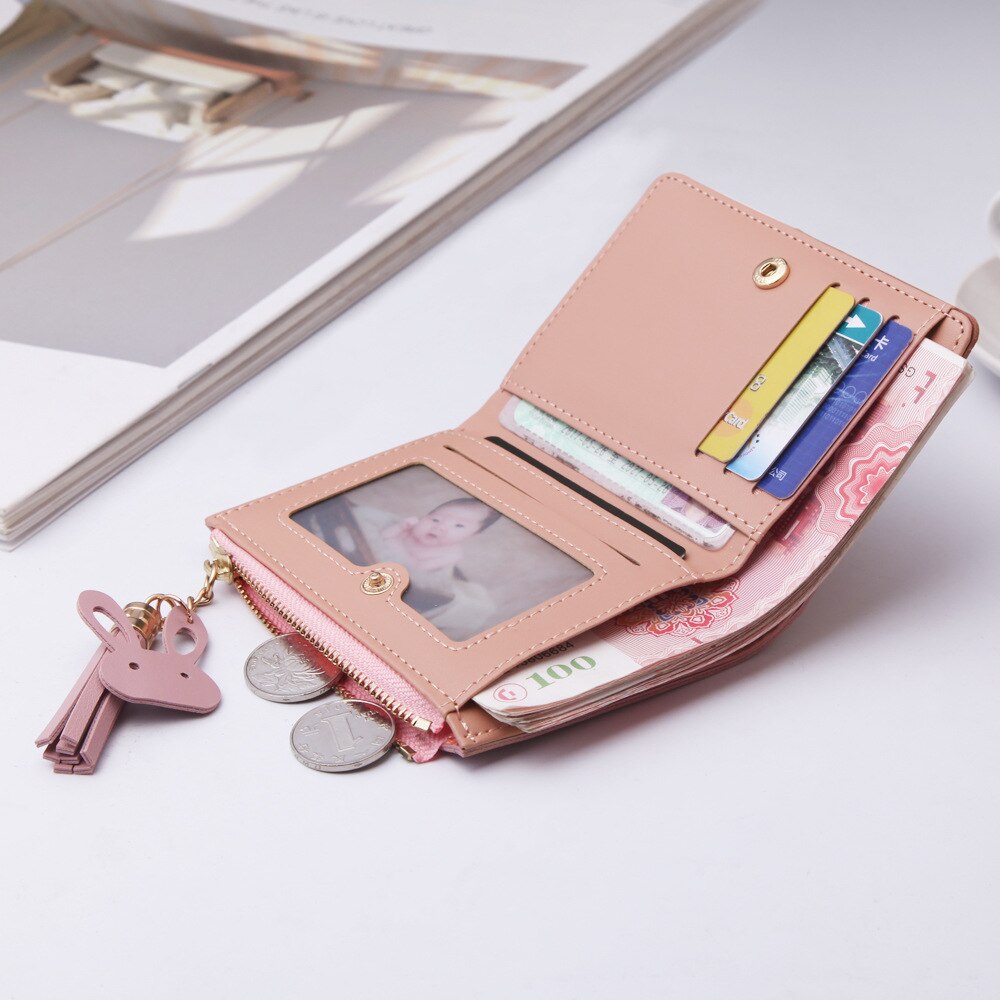 Student style women's wallet Short tassel PU Leather Ladies Purse Coin Pocket with zipper Card Holder Female Wallet carteira