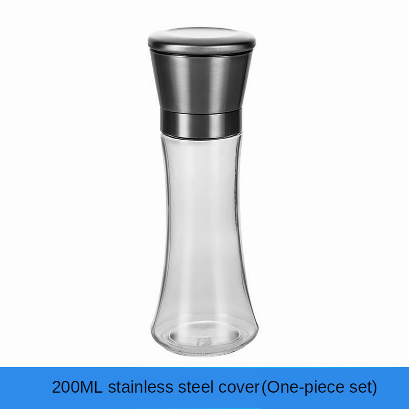 Molinillo de acero inoxidable para moler sal y pimienta, molinillo de vidrio para especias y hierbas, botella de molienda, utensilios de cocina, herramientas de vidrio, 1/2 Uds.: 1Pcs 200ML SS