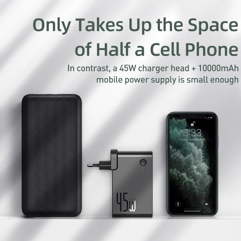 Baseus GaN Power Bank Charger 10000mAh 45W USB C PD Fast Charging 2 in 1 Charger & Battery in One For iP11 Pro Laptop ForXiaomi