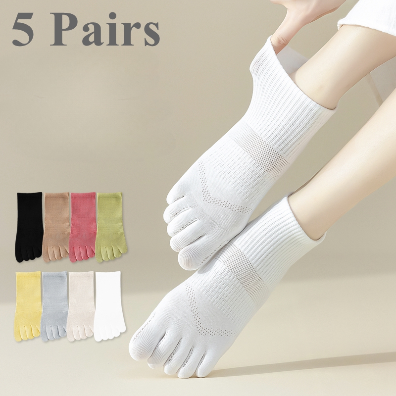 5 Paar Katoenen Teensokken Dames - Lage Sokken met Losse Tenen - Anti-slip Mesh Zomersokken