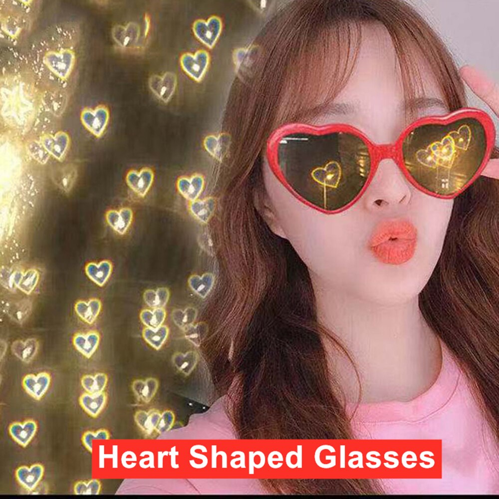 Gafas con forma de corazón 3D, gafas con efecto especial, luces de difracción de corazón, se convierte en lentes de imagen de amor, fiestas y festivales,