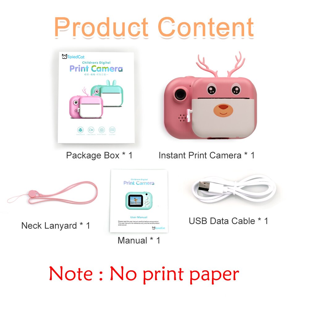 HD 1080P Children Instant Print Birthday christmas Toys Video Cam For Kids Polaroid Camera With Thermal Photo Paper Camera: Pink No paper / With 32GB TF Card