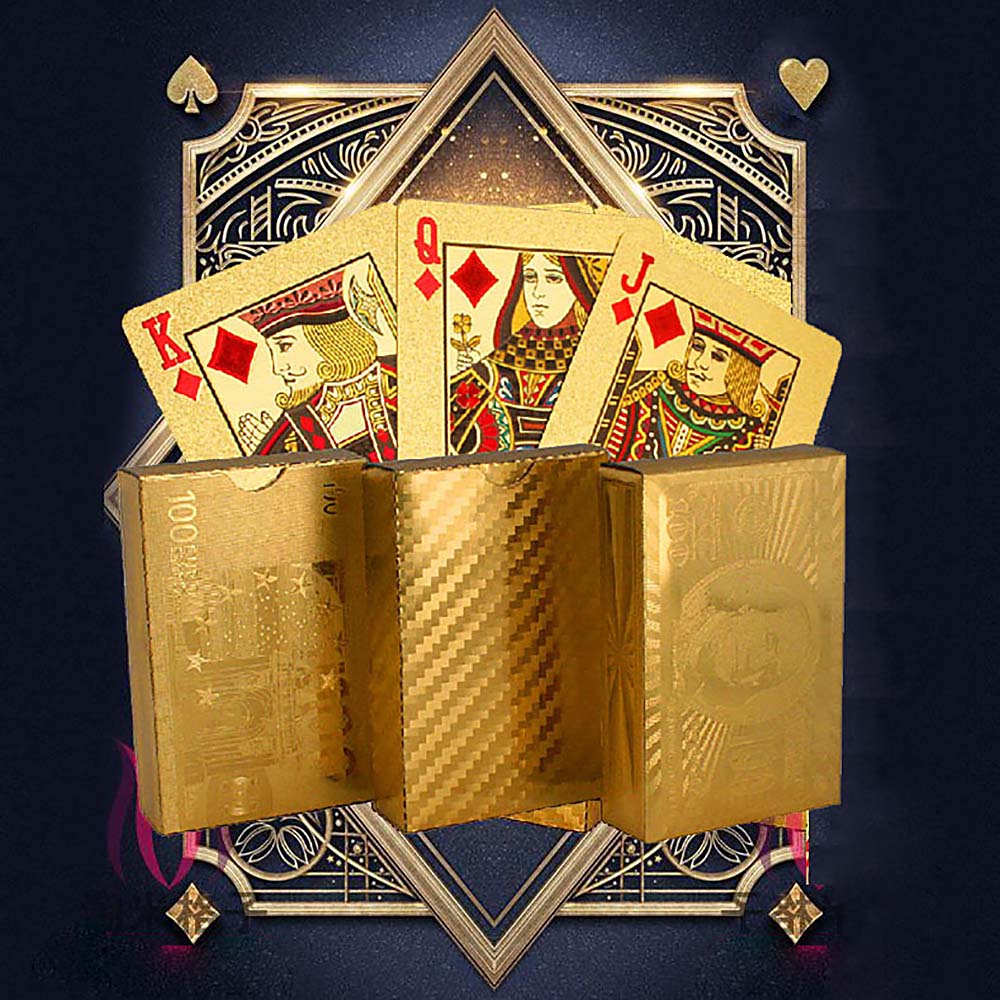 Foil Poker 24K Gold 54 Playing Cards Waterproof For Casino Table Game Plaid Luxury 8.8*5.7cm