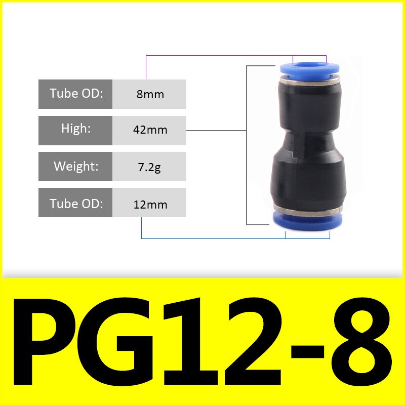 1PCS PU PG Blue Pneumatic Fitting Pipe Connector Tube Air Quick Fittings Water Push In Hose Couping 4mm 6mm 8mm 10mm 12mm 14mm: Light Purple