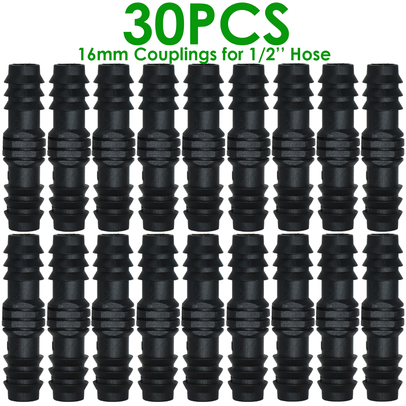 30-40X Drip Irrigation Barbed Fitting Connector Adaptor Coupling Line End Elbow KIT 16mm for 1/2" PE Tubing Hose Watering Garden: KSL01-KIT002-30PCS