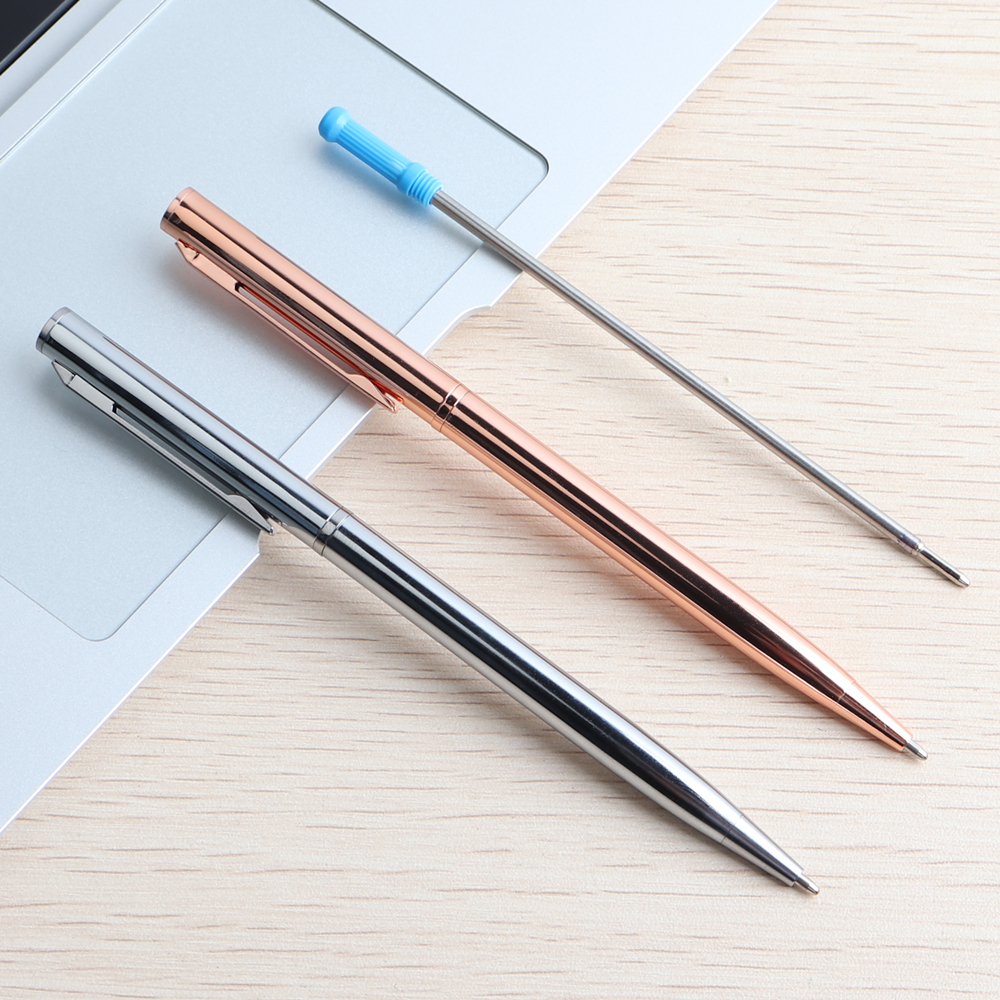 5Pcs/Set Rose Gold Ballpoint Pen Stainless Steel Rod Rotating Metal Ball-point Pens For School Office Stationery Supplies Pens