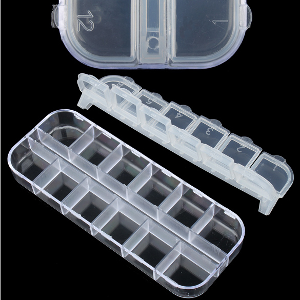 12 Grids Nail Art Box Empty Divided Case Nail Tips Rhinestone Beads Gems Storage Box Clear Plastic Container Organizer Box Bins