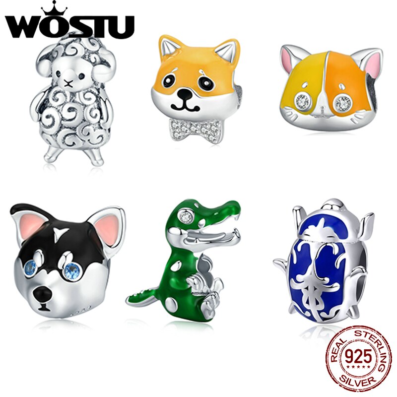 WOSTU 925 sterlina Argento Tipo di Animale Misura Branelli Originale Braccialetto di Fascino Gioielli FAI DA TE Regalo di Nozze Perline Pendenti E Ciondoli Gioielli Marca