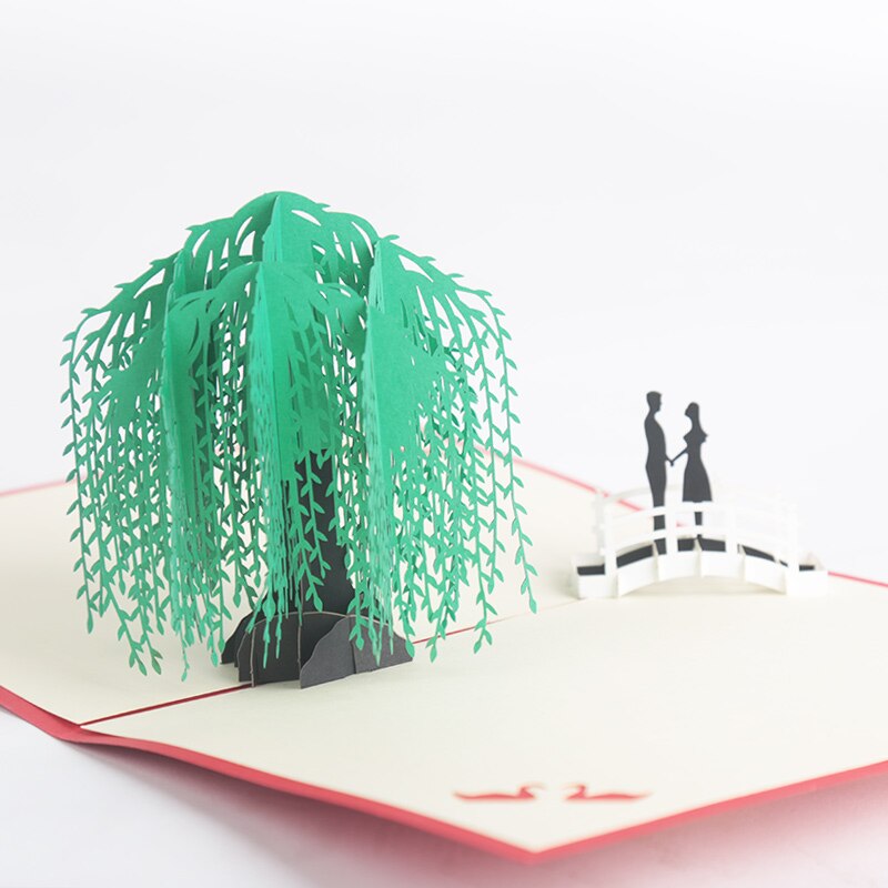 1PCS 3D Willow Tree Couples Pop-Up Cards Flowers Birthday Anniversary Card for Her Wife with Envelope Greeting Cards