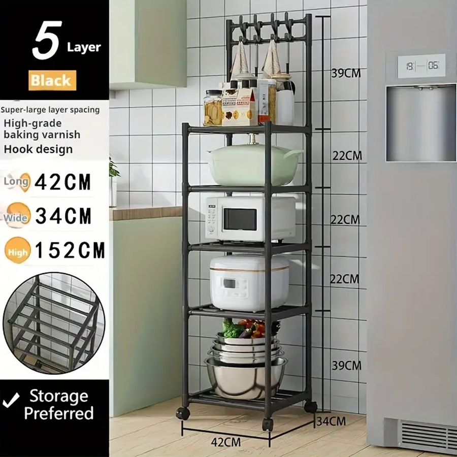 Kitchen Storage Rack Microwave Oven Pot Organizer Rolling Large Capacity Oven Rack Microwave Oven Shelves Standing Storage Shelf: light yellow