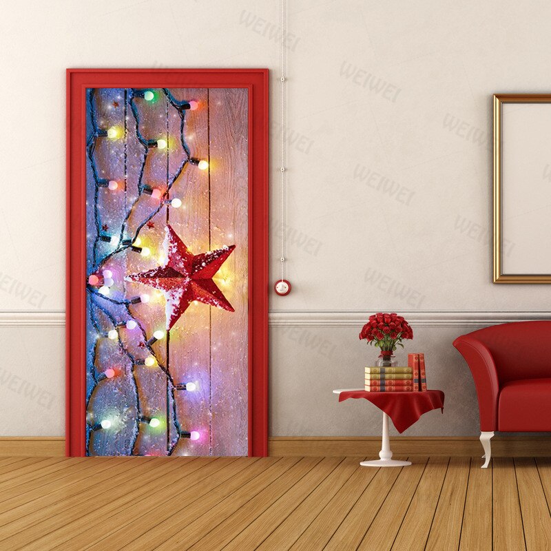 Christmas Light Red Five-Pointed Star Wallpaper Pvc Self-Adhesive Waterproof Mural Picture 3D Restaurant Door Stickers Christmas