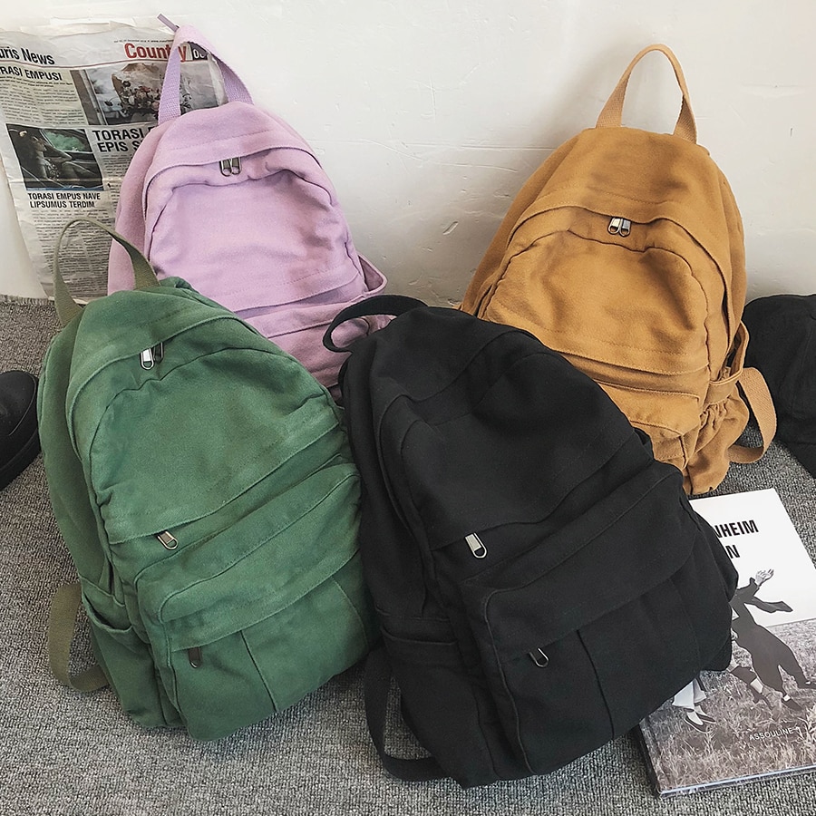 Vintage Casual Backpack Women Travel Bag High Capacity Solid Color Women's Backpack Student Zipper School Bag