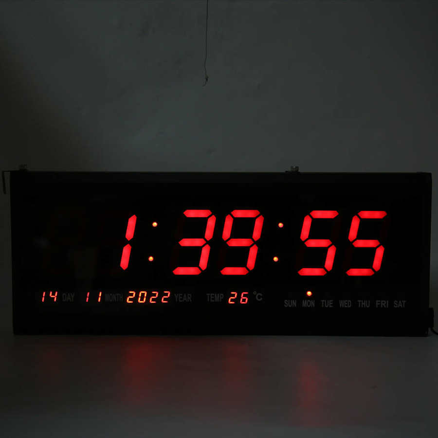 Red Digital Large Jumbo LED Wall Desk Alarm Clock Calendar Temperature Practical