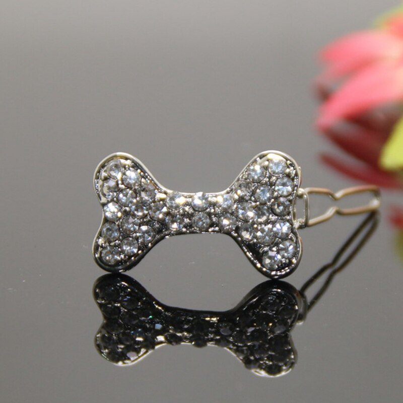 Smuk kæledyrslegering hårspænde rhinestone stil hund hovedbeklædning sød sløjfe blomst hårnåle multifarve hunde hår tilbehør: Hvid