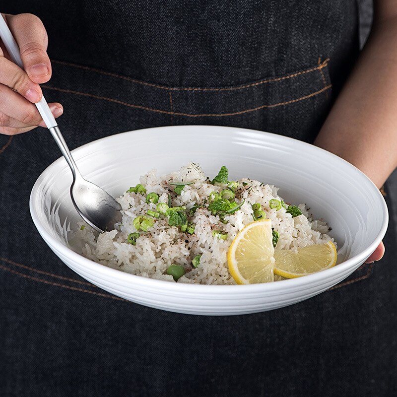 Salad deep disk Nordic style solid color striped dish tableware simple ceramic plate household