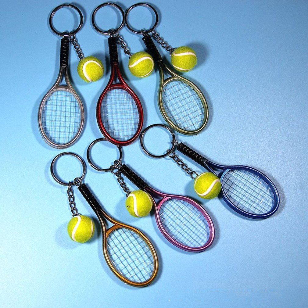 Mini raquete de tênis de metal artesanal lembrança bonito tenis raquete de bola chave-corrente de chave esportes carro bicicleta chaveiro novidade presente quente