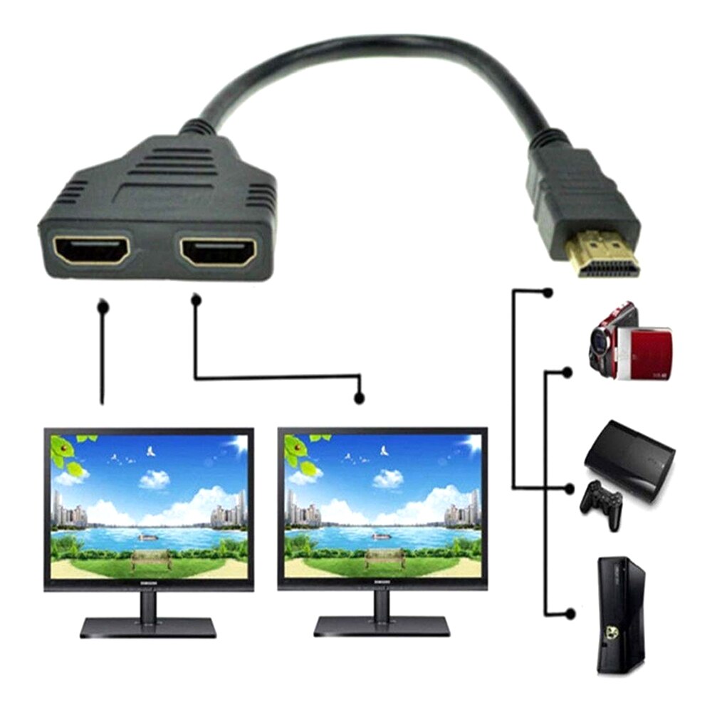 HDMI Splitter 1 In 2 Out Mannelijke Femal 1080P 2 Poort Video Kabel Adapter hdmi Switch Converter Voor audio TV DVD 0.3M