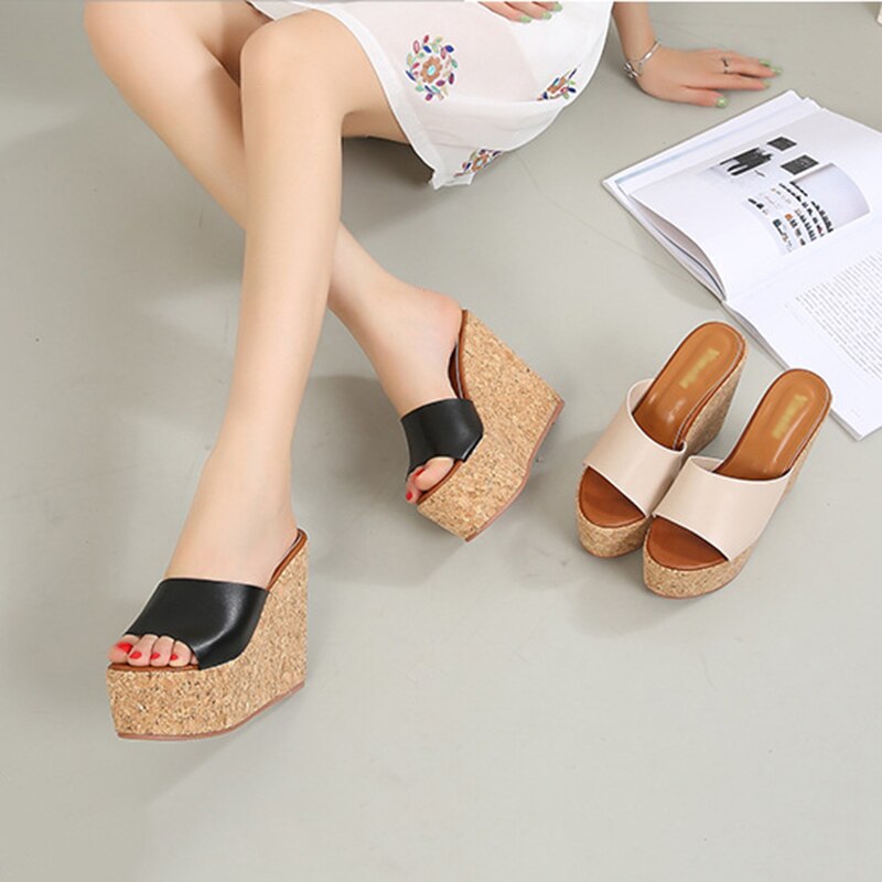 MAIERNISI Platform Slippers Women Open Toe Wedges Sandals Ladies Summer High Heels Casual Shoes Home Outdoor
