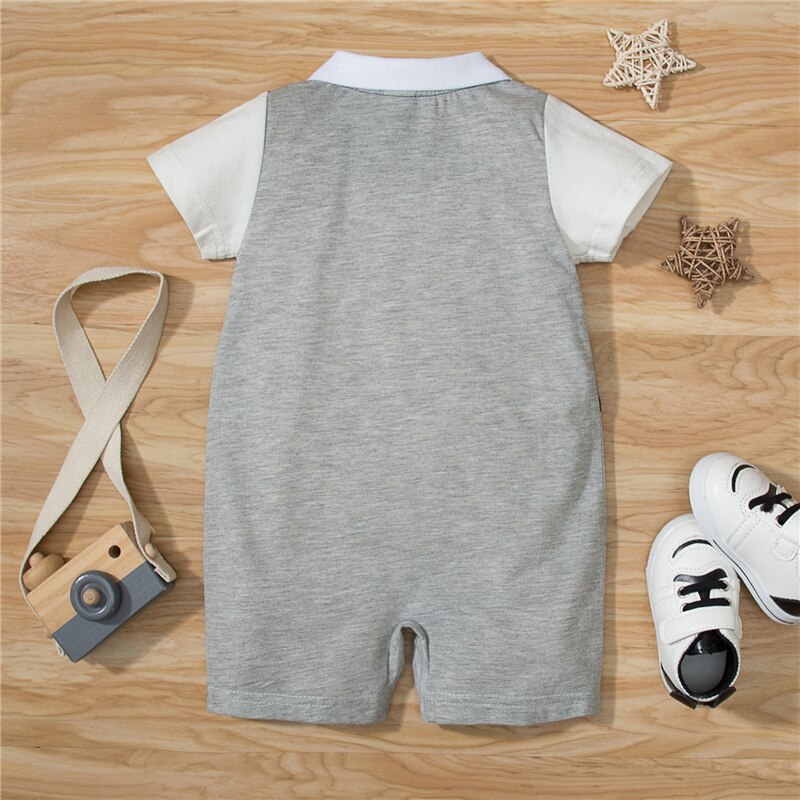 3-18Months Baby Jongens Korte Mouw Zomer Casual Katoenen Romper, Kinderen Kinderen Jongens Mode Contrast Kleur Single-Breasted Jumpsuit