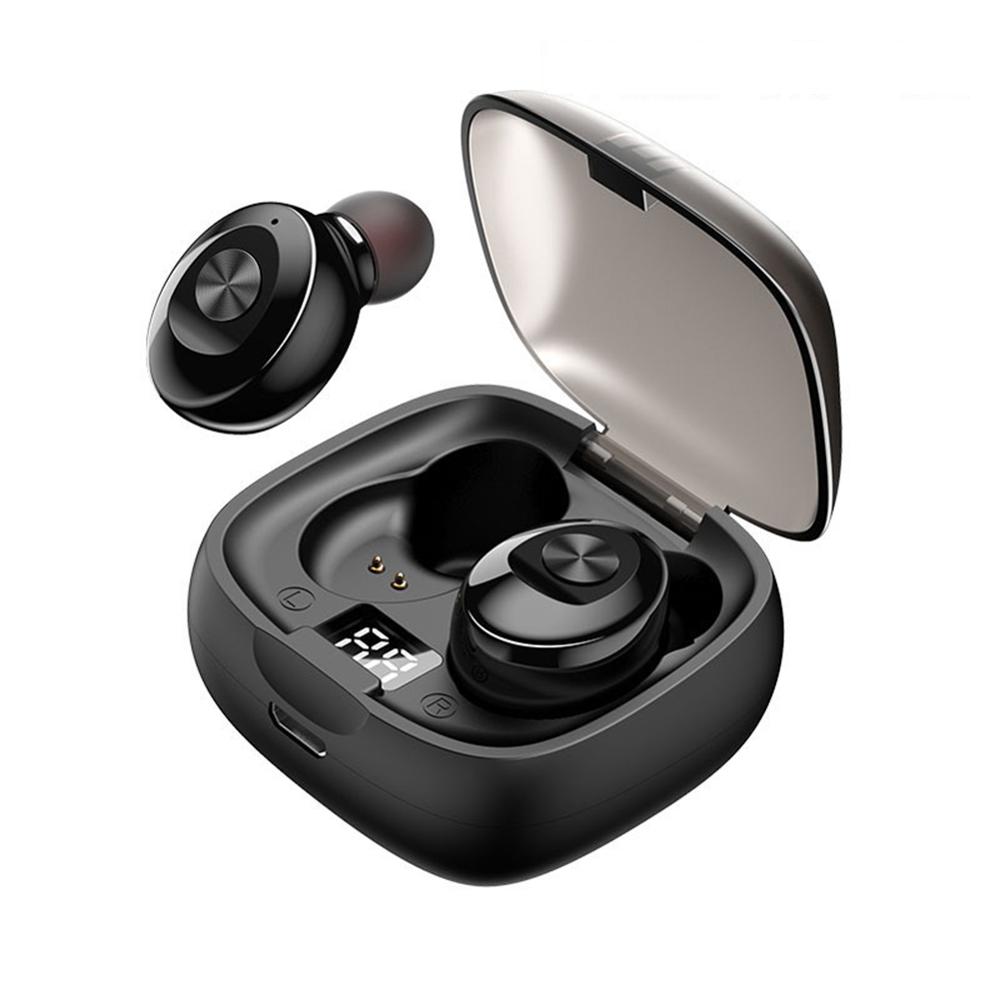 Langattomat bluetooth nappikuulokkeet in-ear kuulokkeet digitaalisella näytöllä latausrasia ipx 5 vedenpitävä urheilukuuloke: Musta