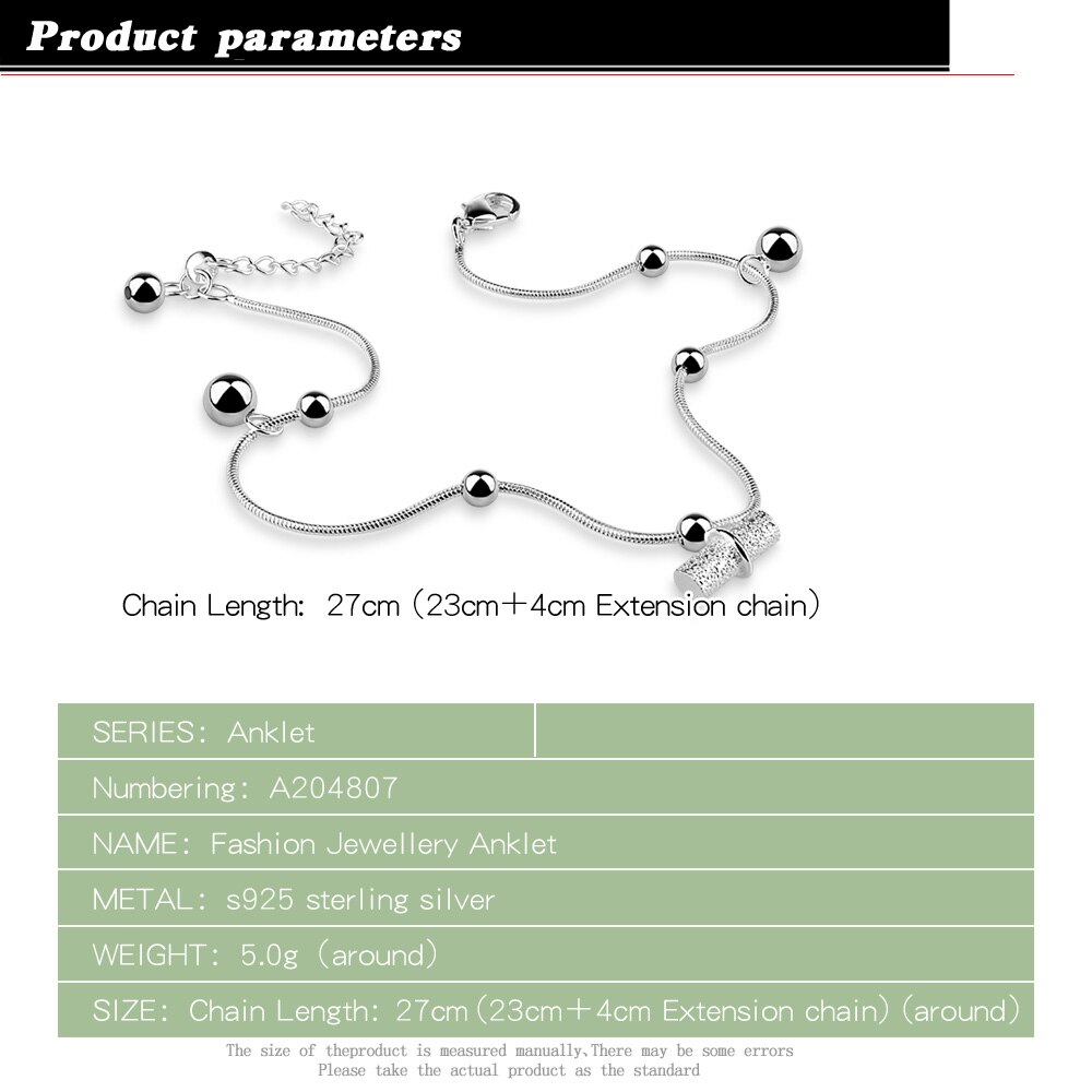 Bohemia Foot Beach Anklets100%925 Sterling Silver Ankle Simple Snake chain Anklet Bracelet Women Barefoot Chain Jewelry