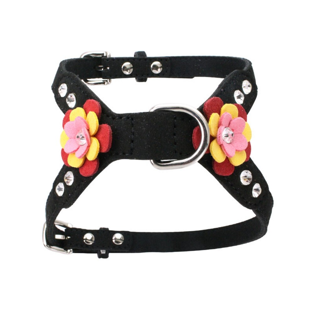 Small Dogs Harness Vest Puppy Collars Bling Accessories Flower For Pet Harness Product Animals Supplies: Black / M