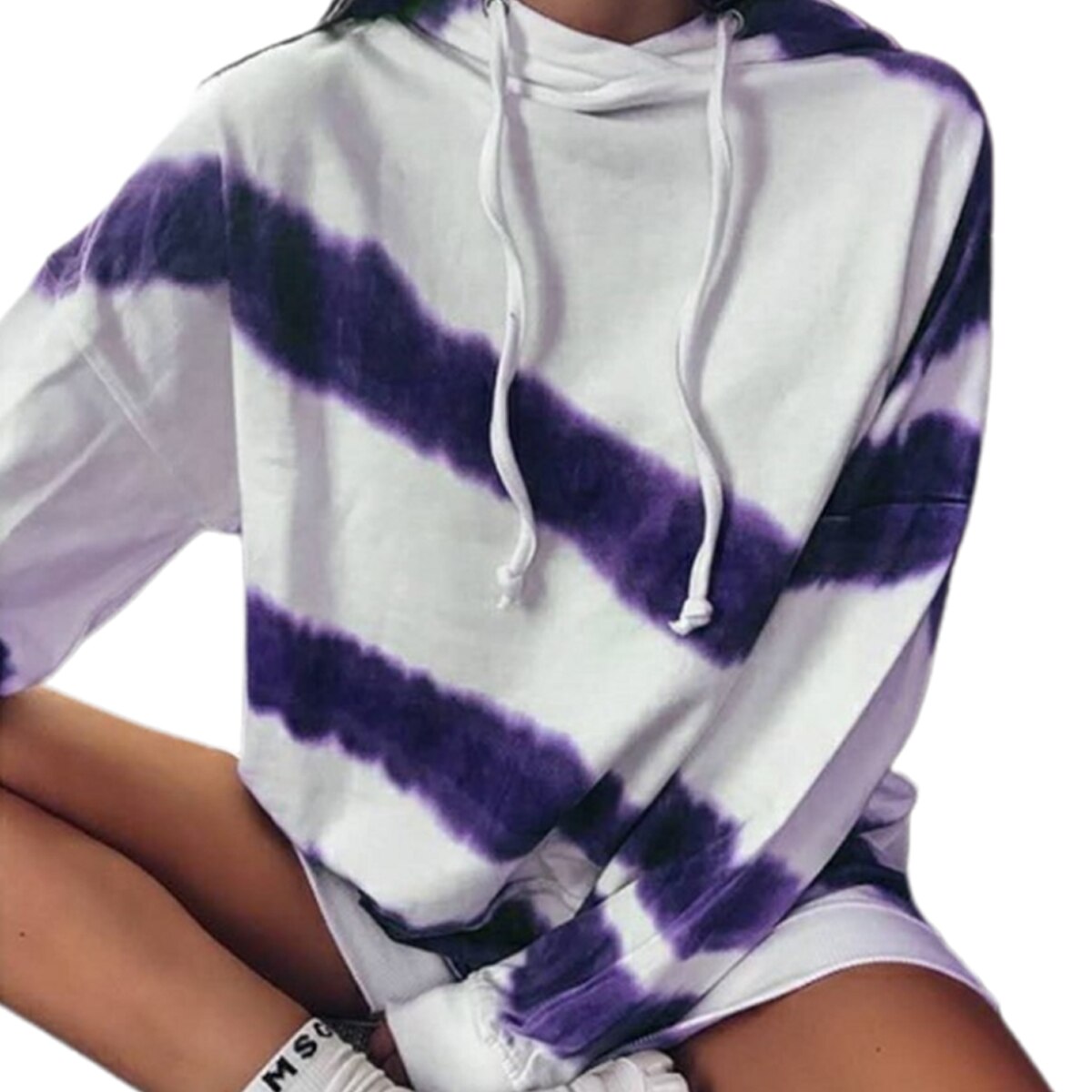 Women Long Sleeve Tie-dye Printed Sweatshirt Casual Drawstring Loose Shoulder Pullover Top Fashionable Comfortable Hoodie