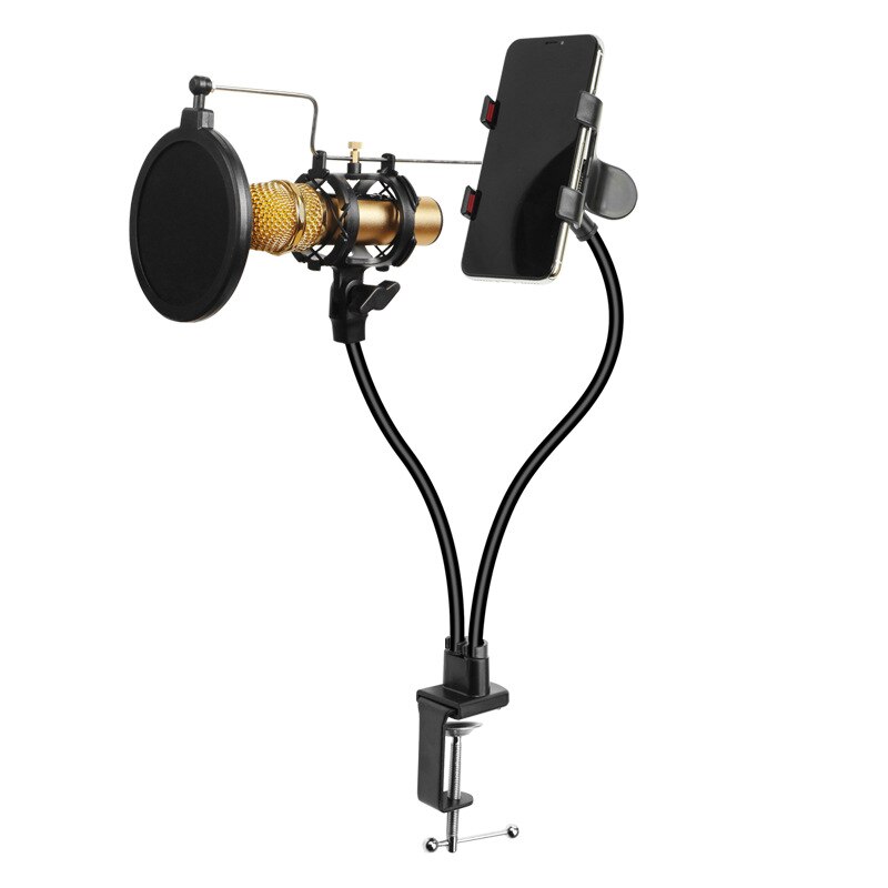 Karaoke Microphone Adjustable Suspension Arm Stand with Phone Clip Holder bm 800 Microphone Stand spider Shock Mount Windscreen