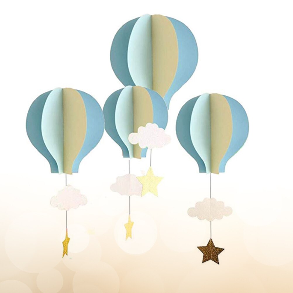4Pcs 3D Papier Hanger Hete Lucht Ballonnen Wolken Sterren Opknoping Ornamenten Voor Home Decor